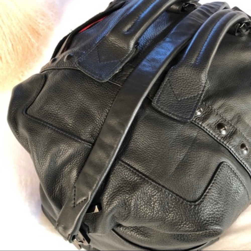 Like New Hammitt LAX Int’l, Black with Embossed Rivets and Red Suede Lining!